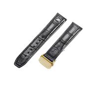 ROUREOX Leather Watch Straps Stainless Steel Buckle Quick Release Genuine Leather Replacement Watchbands for Maurice Lacroix PT6148 6168 MP6347-Black + Gold 20mm