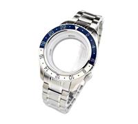 ROUREOX Luminous Ceramic Bezel Watch Case 44mm GMT Style Sapphire Glass Fit NH34 Automatic Movement 24H Rotating Insert for Grand Seiko-B4 Silver 44MM
