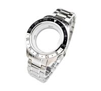 ROUREOX Luminous Ceramic Bezel Watch Case 44mm GMT Style Sapphire Glass Fit NH34 Automatic Movement 24H Rotating Insert for Grand Seiko-B2 Silver 44MM