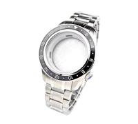 ROUREOX Luminous Ceramic Bezel Watch Case 44mm GMT Style Sapphire Glass Fit NH34 Automatic Movement 24H Rotating Insert for Grand Seiko-A1 Silver 44MM