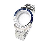 ROUREOX Luminous Ceramic Bezel Watch Case 44mm GMT Style Sapphire Glass Fit NH34 Automatic Movement 24H Rotating Insert for Grand Seiko-A3 Silver 44MM