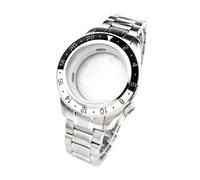 ROUREOX Luminous Ceramic Bezel Watch Case 44mm GMT Style Sapphire Glass Fit NH34 Automatic Movement 24H Rotating Insert for Grand Seiko-A6 Silver 44MM