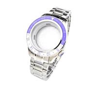 ROUREOX Luminous Ceramic Bezel Watch Case 44mm GMT Style Sapphire Glass Fit NH34 Automatic Movement 24H Rotating Insert for Grand Seiko-A5 Silver 44MM
