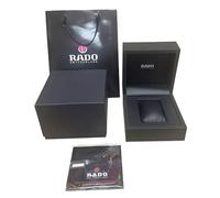 ROUREOX Matte Black Watch Case Set Square Single Slot Timepiece Storage Case Matching Carrier Bag Manual Gift Pack for RADO Captain Cook