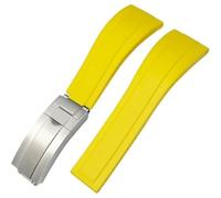 ROUREOX Men Soft Silicone Watch Band with Stainless Steel Button for Rolex Daytona Oyster Deepsea-Yellow+Silver Buckle+Matte 21mm
