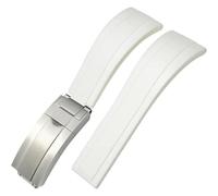 ROUREOX Men Soft Silicone Watch Band with Stainless Steel Button for Rolex Daytona Sub Oyster Deepsea-White+Silver Buckle+Matte 20mm