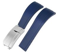 ROUREOX Men Soft Silicone Watch Band with Stainless Steel Button for Rolex Daytona Sub Oyster Yacht-Master-DarkBlue+Silver Buckle+Matte 21mm