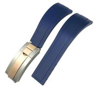 ROUREOX Men Soft Silicone Watch Band with Stainless Steel Button for Rolex Daytona Submariner Oyster Datejust Explorer-DarkBlue+Two-Tone Rose Gold 21mm
