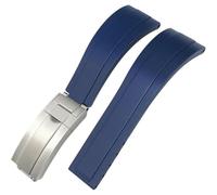 ROUREOX Men Soft Silicone Watch Band with Stainless Steel Button for Rolex Daytona Submariner Oyster Yacht-Master Sea-Dweller-DarkBlue+Silver Buckle+Polished 21mm