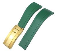 ROUREOX Men Soft Silicone Watch Band with Stainless Steel Button for Rolex Daytona Submariner Oyster-Green+Golden Buckle 21mm