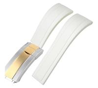 ROUREOX Men Soft Silicone Watch Band with Stainless Steel Button for Rolex Oyster Perpetual GMT-Master II-White+Two-Tone Gold 20mm