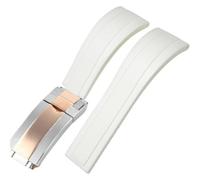 ROUREOX Men Soft Silicone Watch Band with Stainless Steel Button for Rolex Oyster Perpetual Submariner Deepsea-White+Two-Tone Rose Gold 21mm