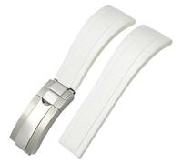 ROUREOX Men Soft Silicone Watch Band with Stainless Steel Button for Rolex Oyster Perpetual Submariner Deepsea-White+Silver Buckle+Polished 20mm