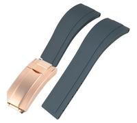 ROUREOX Men Soft Silicone Watch Band with Stainless Steel Button for Rolex Submariner GMT Yacht-Master-Grey+Rose Gold Buckle 20mm