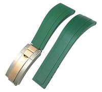 ROUREOX Men Soft Silicone Watch Band with Stainless Steel Button for Rolex Submariner Oyster -Green+Two-Tone Gold 21mm