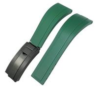 ROUREOX Men Soft Silicone Watch Band with Stainless Steel Button for Rolex Yacht-Master-Green+Black Buckle 21mm