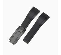 ROUREOX Men's Curved End Rubber Watch Strap, 20Mm Waterproof Replacement Band with Folding Buckle for Rolex Submariner/Daytona/Yacht-Master/Oyster Perpetual-Black Black 20MM