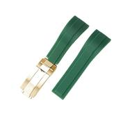 ROUREOX Men's Curved End Rubber Watch Strap, 20Mm Waterproof Replacement Band with Folding Buckle for Rolex Submariner/Daytona/Yacht-Master/Oyster Perpetual-Green Gold 20MM