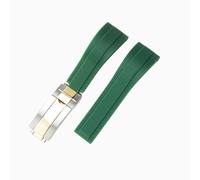 ROUREOX Men's Curved End Rubber Watch Strap, 20Mm Waterproof Replacement Band with Folding Buckle for Rolex Submariner/Daytona/Yacht-Master/Oyster Perpetual-Green Silver Gold 20MM