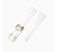 ROUREOX Men's Curved End Rubber Watch Strap, 20Mm Waterproof Replacement Band with Folding Buckle for Rolex Submariner/Daytona/Yacht-Master/Oyster Perpetual-White Silver Gold 20MM