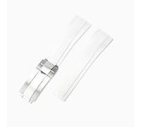 ROUREOX Men's Curved End Rubber Watch Strap, 20Mm Waterproof Replacement Band with Folding Buckle for Rolex Submariner/Daytona/Yacht-Master/Oyster Perpetual-White Silver 20MM