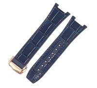 ROUREOX Men's Genuine Leather Silicone Watch Strap Quick Release Stainless Metal Clasp Replacement Bands for Omega Constellation-Blue + Rose Gold