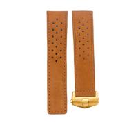 ROUREOX Men's Genuine Leather Watch Strap Adjustable Deployment Buckle Soft Leather Watch Band Repairment Accessories for TAG HEUER Carrera AQUARACER Series-Light Brown + Gold 22mm
