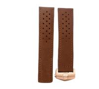 ROUREOX Men's Genuine Leather Watch Strap Adjustable Deployment Buckle Soft Leather Watch Band Repairment Accessories for TAG HEUER Carrera AQUARACER Series-Dark Brown + Rose Gold 22mm