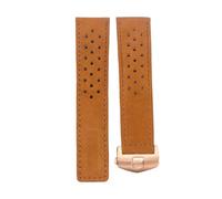 ROUREOX Men's Genuine Leather Watch Strap Adjustable Deployment Buckle Soft Leather Watch Band Repairment Accessories for TAG HEUER Carrera AQUARACER Series-Light Brown + Rose Gold 22mm