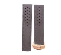 ROUREOX Men's Genuine Leather Watch Strap Adjustable Deployment Buckle Soft Leather Watch Band Repairment Accessories for TAG HEUER Carrera AQUARACER Series-Grey + Rose Gold 22mm