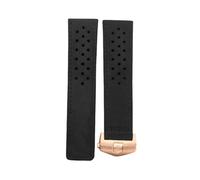 ROUREOX Men's Genuine Leather Watch Strap Adjustable Deployment Buckle Soft Leather Watch Band Repairment Accessories for TAG HEUER Carrera AQUARACER Series-Black + Rose Gold 20mm