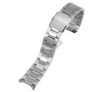 ROUREOX Men's Stainless Steel Replacement Watch Strap，Metal Straight End Deployment Watch Bracelet for Casio MTR-1374/1375 EFR-303/304-Polished Silver 22MM
