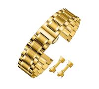 ROUREOX Metal Band Stainless Steel Wrist Strap Replacement Bracelet Butterfly Clasp 14mm 16mm 18mm for Longines Master Collection - Golden 16mm