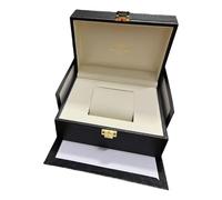 ROUREOX Modern Black Leatherette Watch Box Textured Finish Cream Lining Secure Latch Lock Small Storage Organiser for Breitling