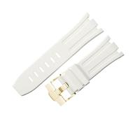 ROUREOX Multi-Colour Silicone Rubber Watch Replacement Strap 28mm Adjustable Soft Band with Metal Pin Buckle for AP Royal Oak 15703/15710-White + Gold 28MM