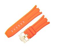 ROUREOX Multi-Colour Silicone Rubber Watch Replacement Strap 28mm Adjustable Soft Band with Metal Pin Buckle for AP Royal Oak 15703/15710-Orange + Gold 28MM