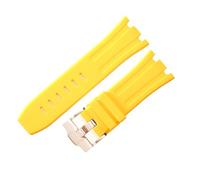 ROUREOX Multi-Colour Silicone Rubber Watch Replacement Strap 28mm Adjustable Soft Band with Metal Pin Buckle for AP Royal Oak 15703/15710-Yellow + Rose Gold 28MM