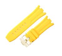 ROUREOX Multi-Colour Silicone Rubber Watch Replacement Strap 28mm Adjustable Soft Band with Metal Pin Buckle for AP Royal Oak 15703/15710-Yellow + Gold 28MM