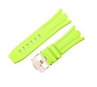 ROUREOX Multi-Colour Silicone Rubber Watch Replacement Strap 28mm Adjustable Soft Band with Metal Pin Buckle for AP Royal Oak 15703/15710-Light Green + Rose Gold 28MM