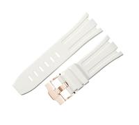 ROUREOX Multi-Colour Silicone Rubber Watch Replacement Strap 28mm Adjustable Soft Band with Metal Pin Buckle for AP Royal Oak 15703/15710-White + Rose Gold 28MM