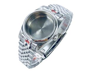 ROUREOX NH35 NH36 Mod Case Set Domed Bezel 5-Link Solid Band Sapphire Lens Screw Crown Waterproof 36mm 40mm Silver for Rolex Oyster Perpetual/Datejust-D 36MM