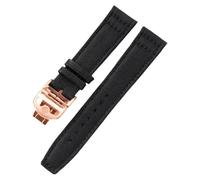 ROUREOX Nylon Leather Watch Strap Adjustable Clasp Watchband Replacement Bracelet for IWC Big Pilot's Watch Edition Mark XVIII-Black + Rose Gold 20mm