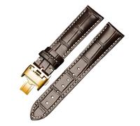 ROUREOX Premium Croco Grain Leather Watch Band with Butterfly Buckle Durable Replacement Strap for Longines Master Elegant Conquest Collection-Brown+White+Gold 18 * 18mm