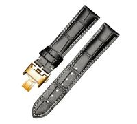 ROUREOX Premium Croco Grain Leather Watch Band with Butterfly Buckle Durable Replacement Strap for Longines Master Elegant Conquest Collection-Black+White+Gold 13 * 12mm