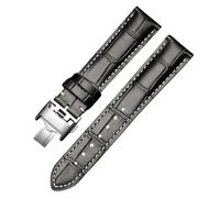 ROUREOX Premium Croco Grain Leather Watch Band with Butterfly Buckle Durable Replacement Strap for Longines Master Elegant Conquest Collection-Black+White+Silver 13 * 12mm