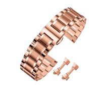 ROUREOX Premium Metal Wristband Stainless Steel Replacement Strap Butterfly Buckle Bracelet 19mm 21mm 23mm for Longines Master Collection - Rose Gold 24mm
