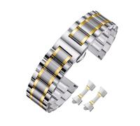 ROUREOX Premium Metal Wristband Stainless Steel Replacement Strap Butterfly Buckle Bracelet 19mm 21mm 23mm for Longines Master Collection - Silver + Gold 21mm