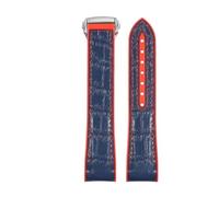 ROUREOX Quick Release Leather Watch Straps Adjustable Leather Watch Bands Replacement Bracelet for Omega Seamaster Diver 300M Planet Ocean 600M-Red + Blue + Silver 22mm
