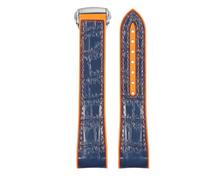 ROUREOX Quick Release Leather Watch Straps Adjustable Leather Watch Bands Replacement Bracelet for Omega Seamaster Diver 300M Planet Ocean 600M-Orange + Blue + Silver 22mm