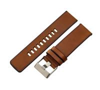 ROUREOX Quick Release Retro Leather Watch Band Vintage Pull-Up Leather Watch Strap for Diesel DZ4343 DZ4323 DZ7406 DZ7408 DZ4476 DZ7413-Brown + Silver 24mm